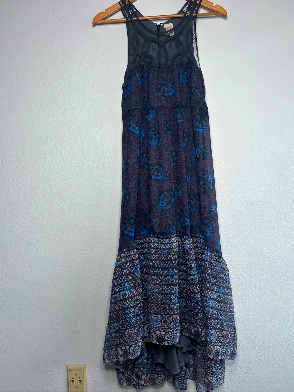 Free People Blue Black Purple Hi-Low Dress, Size 6